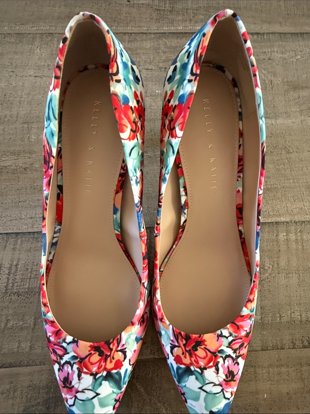 Kelly & Katie Floral Pointed Pumps in Red, Pink, Blue and Green